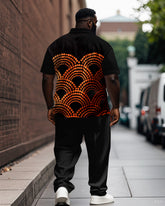 Black Polo Dot Polo Short Sleeve Trousers Suit Men's Plus Size